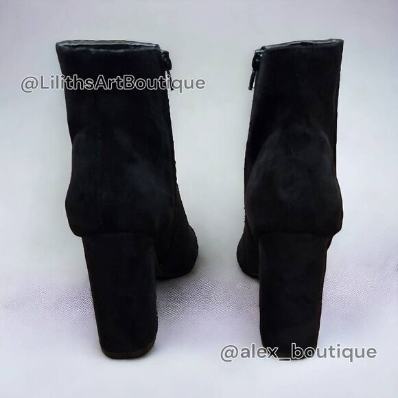 Fashion Nova Black Suede Peep Toe Ankle Block Heel Booties(F007)Size 10 - Picture 8 of 12